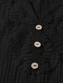 Mono informal con cuello en V y estampado floral para mujer talla grande - Negro - Ver 5