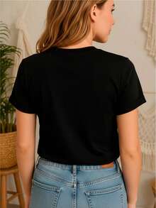 Camiseta 100% con estampado de corazón de animal y mariposas en contraste - Negro - Ver 3