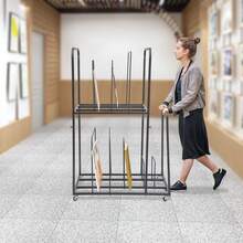 RibasuBB 2-Tier Iron Art Canvas Storage Rack With 4 Wheels 2 Brakes Mobile Display And Drying Stand For Canvases Boards Prints Studio Organizer Black - Default - View 1