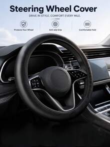 1PC Simulated Leather Steering Wheel Cover Is Soft, Non-Slip, And Universally Compatible With Car Interior Accessories. Stylish And Durable, It Fits Steering Wheels From 36-38cm, - A - View 1