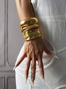 3pcs Unique Bangle Set, Gold Color Wide Cuff Bracelets, Luxury Elegant Style Bangles For Women - Yellow Gold - View 10
