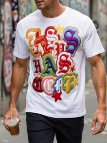 Camiseta Casual de Manga Corta con Estampado para Hombre - Blanco - Ver 1