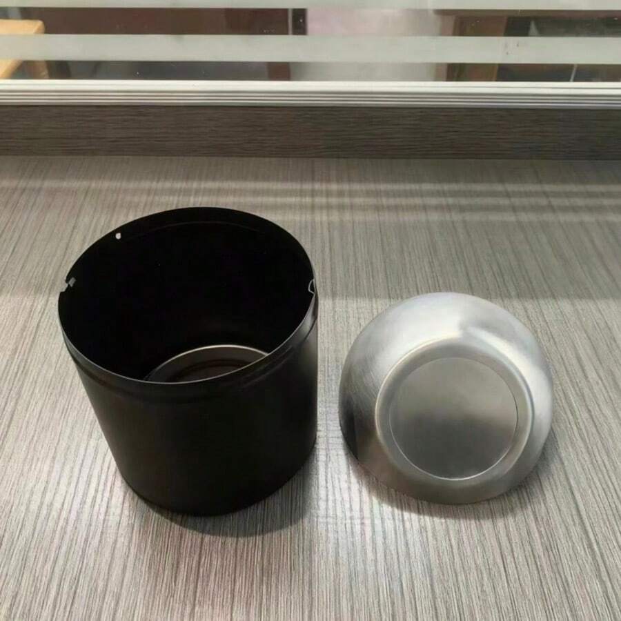 1pc Multi-Functional Small Tool Storage Trash Can, Stainless Steel Tool Storage Bucket, Detachable Round Canister, Suitable For Car, Room, Outdoor, Kitchen, Office, Living Room, Portable, 2L Storage Box - Hemispherical Stainless Steel Lid With Matte Black Body - View 1