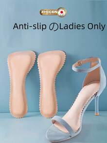 Women's Summer Anti-Slip Breathable High Heel Shoes, Thin Disposable Half-Length Flip Flops, Japanese Self-Adhesive Shoe Insoles - Apricot - View 2