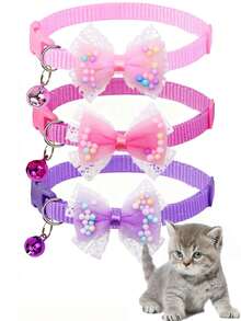 1/3pcs Cute Princess Style Mesh Bow Pet Collar, With Adjustable Bell, Suitable For Puppies, Cats, Small Dogs, Daily Activities, Outdoor Decorative Collar, Pet Cat And Dog Decorative Supplies - Multicolor - View 6