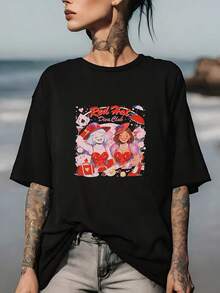 Camiseta de Mujer Red Hot Goddess Club con Estampado Divertido 180G, Ropa Familiar de Verano, Regalo Esencial, Camiseta Casual - Negro - Ver 8