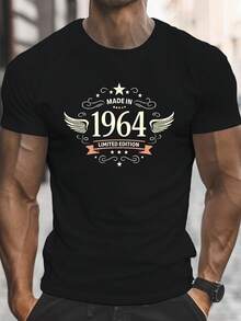 Men's Vintage T-Shirt Special Edition 1964 - Retro Gold Wings And Stars Design, Black With Gold Print, Lightweight And Breathable, Regular Fit, Crew Neck, Short Sleeve For Casual And Outdoor Activities, Loose And Comfortable - A the Picture How - View 1