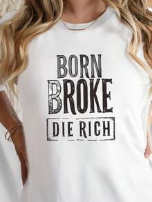 Oferta por tiempo limitado, cantidad limitada,  relámpago, camisa casual para mujer, elegante, camiseta con estampado de letras y cuello redondo, camiseta casual de manga corta para primavera/verano, ropa de mujer. - Blanco - Ver 1