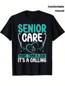 Camiseta unisex con estampado de enfermería geriátrica, estilo cómodo y casual. Ideal para el uso diario de personal sanitario y profesionales del cuidado de ancianos, además de ser un excelente regalo exclusivo para el sector de enfermería - Negro - Ver 2