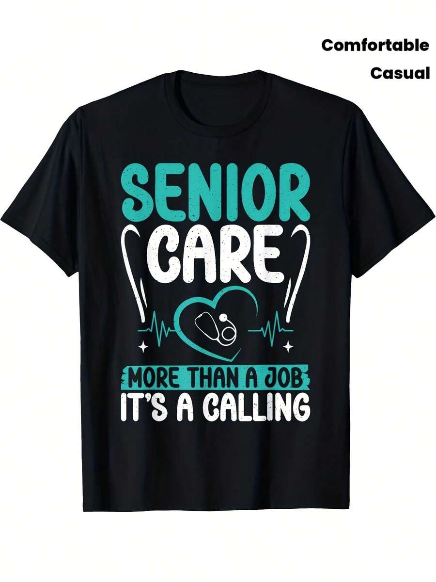 Camiseta unisex con estampado de enfermería geriátrica, estilo cómodo y casual. Ideal para el uso diario de personal sanitario y profesionales del cuidado de ancianos, además de ser un excelente regalo exclusivo para el sector de enfermería