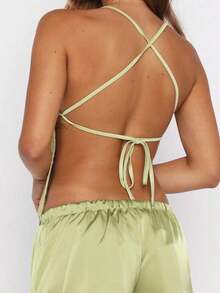 de tirantes ajustada de unicolor casual para mujer Vaiaye, con decoración de concha, textura de jacquard, adecuada para la playa, el Día de San Patricio y el trayecto al trabajo en verano - Verde - Ver 2