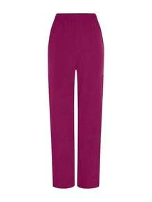 Conjunto de uniforme de pijama de unicolor con parches, cuello en V y manga corta - Rosa Fucsia - Ver 3
