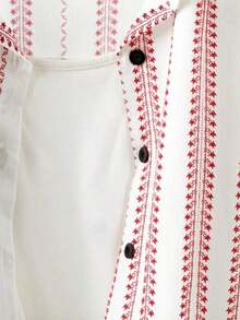 Conjunto de camisa y pantalones cortos de protección solar con estilo bohemio, conjunto de 2 piezas para mujer en verano - Rojo y blanco - Ver 6