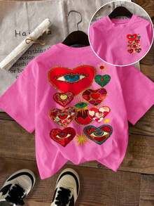 Camiseta gráfica para mujer, camiseta de manga corta de estilo casual y urbano, top de verano lindo - Rosa Fucsia - Ver 5