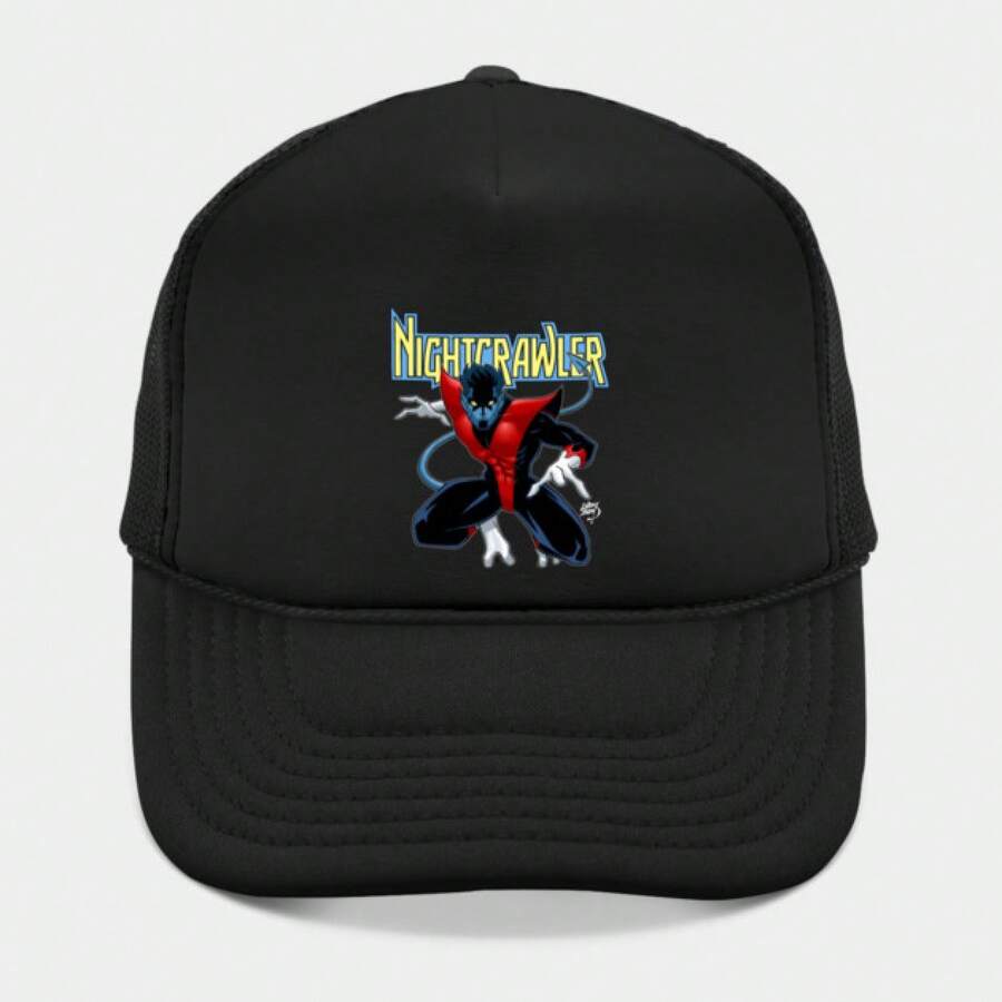 NC Logo Hat-This Black Trucker Cap Features An Embroidered Logo Of Nightcrawler From  Comics, Showcasing His Iconic Blue And Red Costume With White Claws. - màu đen - Xem 1
