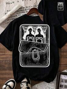1pc Camisetas para mujer,Camisetas Para Hombre,cuello redondo,estilo urbano juvenil,estilo streetwear,diseño de moda callejera,ideal para uso informal diario - Negro - Ver 6