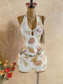 Vestido mini casual para vacaciones, boda en la playa, graduación, brunch, Día de San Patricio, vacaciones de primavera, Pascua, festival de música, elegante bohemio, tropical elegante sin tirantes, hombros descubiertos, espalda descubierta para of - Multicolor 3 - Ver 4