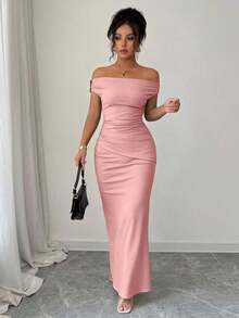 YHHRafferiza Vestido de fiesta ajustado con hombros descubiertos y detalles metálicos elegantes para mujerYHH - Rosa - Ver 6