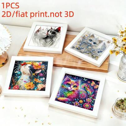 1pc 2D Diamond Painting Kit, Modern Art Cat Theme, Non-Woven Fabric Material With Round Diamond Mosaic Craft, Ideal Gift For Bedroom, Living Room, Hallway