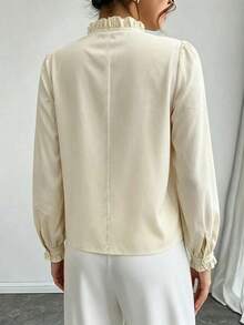 Blusa de mujer de color albaricoque con adorno de encaje, de moda y casual - Albaricoque - Ver 2