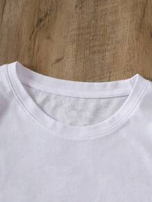 Camiseta de mujer con estampado de astronauta en blanco y negro, cómoda camiseta de verano de manga corta y cuello redondo - Blanco - Ver 4