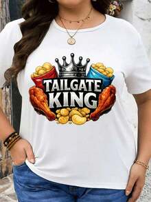 Tailgate King Football T-Shirt With Game Day And Food Design, For Outdoor Events And Sports Gatherings, A Perfect Gift T-Shirt For Friends And Family On Any Holiday Or Special Occasion, -Unisex Vintage Urban Style T-Shirt, Cotton, Short Sleeve And Round Neck. - 白色 - 查看 2
