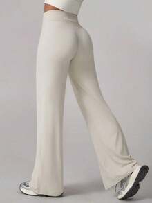 2026 TimeOff 1 pieza Pantalones deportivos de mujer minimalistas con cintura elástica, estampado de letras, pierna recta y ancha, efecto levantador V-Shape, primavera - Albaricoque - Ver 6