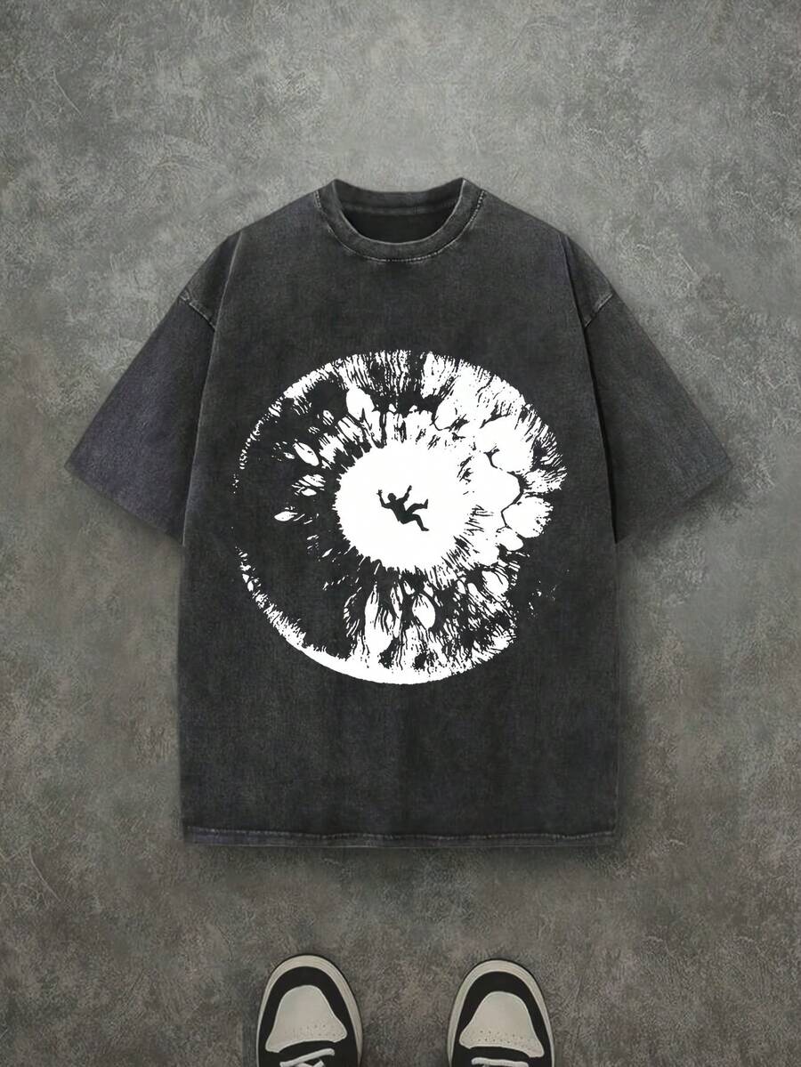 Camiseta casual vintage cómoda y lavada para mujer, camiseta de manga corta con cuello redondo,% algodón lavado y versátil para hombre, adecuada para uso diario y atuendos de, estilo unisex. - Negro - Ver 1