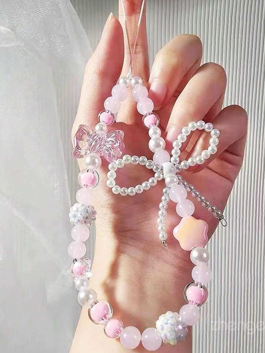 1 chiếc dây đeo cổ hình nơ hồng dễ thương đính ngọc trai, dây đeo điện thoại phong cách lãng mạn nữ tính kiểu INS, móc chìa khóa xe hơi tương thích với ốp điện thoại. - Nhiều màu - Xem 1