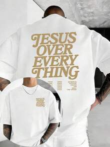 GiftJESUS OVER EVERYTING "Camiseta de Verano para Hombre, Camiseta con Estampado de Jesús en Ambos Lados, Camiseta de Fe Cristiana, Camiseta de Manga Corta de Alta Calidad 100% Algodón, Diseño de Cuello Redondo, Suave y Transpirable, Adecuada para Creyentes Cristianos y Entusiastas de la Cultura de la Fe, Apta para Hombres y Mujeres, Regalo para las Fiestas, Mejor Regalo para Novios, Regalo para Hombres. - Blanco - Ver 1