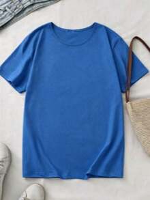 New Women's Summer Casual T-Shirt With Adorable Teddy Bear Print And "Stay Awesome" Graphic - Soft And Breathable Fabric, Loose Fit, Crew Neck For Casual Wear, Machine Washable, Perfect Gift Idea, Cute T-Shirts, Comfortable Clothing, Fun Design, Medium Elasticity Material - Unisex Cotton Short Sleeve Crew Neck T-Shirt, Vintage Urban Style - 藍色的 - 查看 3