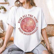 Ropa Curvy en Oferta y : Camiseta Harry Kiss All The Time, Camiseta con Gráfico de Bola de Discoteca, Camiseta Disco Ocasional, Camiseta de Algodón 100% de 220G de Peso Pesado. Estampado de mariposas. Tallas unisex. Camiseta inspiradora de cuello redondo. Lindo y hermoso top de verano inspirado en el estilo Y2K, perfecto para actividades al aire libre, en casa, en el trabajo o para vestir en la calle. Camiseta Casual, Holgada, para Uso Diario. Camisetas para Mujer Y2K - Blanco - Ver 7