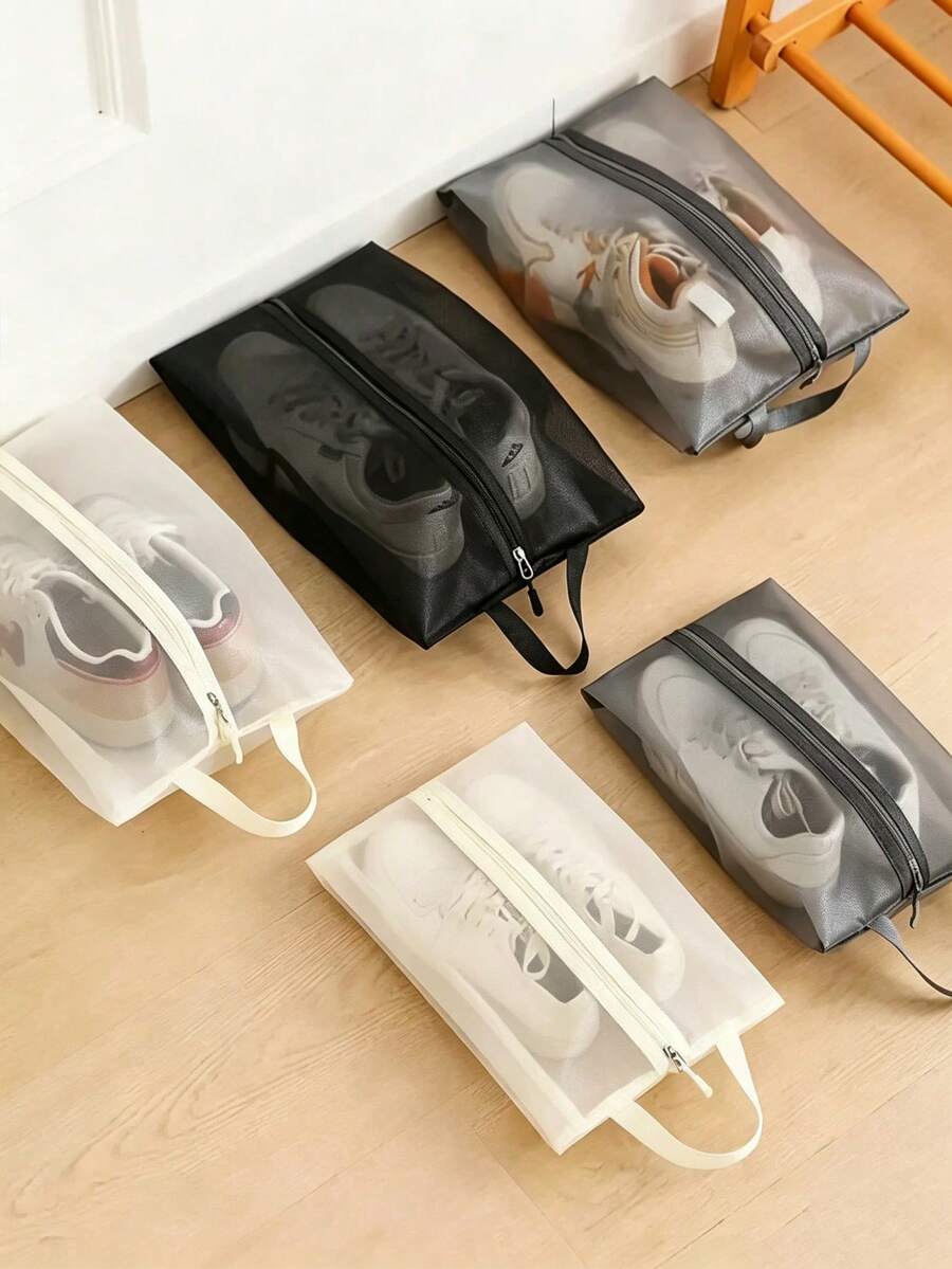 透明網格可折疊大容量鞋袋 耐用聚酯纖維 健身旅行海灘 化妝品收納 浴室用品整理袋 米色黑色 便攜防水 多功能 - 彩色 - 查看 1