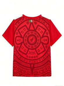 Camiseta de mujer de manga corta con cuello redondo en contraste, ajuste entallado, diseño deportivo con estampado de México y patrón gráfico, estilo casual deportivo, ideal para verano,Moda y camisetas premium - Rojo - Ver 9