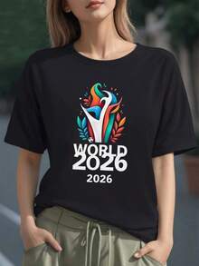 Figura abstracta multicolor que simboliza la pasión universal del fútbol y la unión de las culturas en torno al torneo mundial 2026 con formas fluidas y energía vibrante camiseta de mujer 100% algodón - Negro - Ver 6
