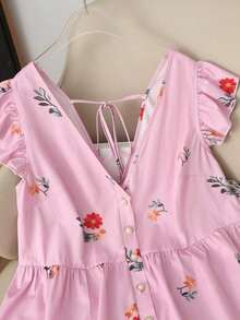 Blusa de mujer de talla grande con estampado floral de gasa, estilo casual de frente abierto tipo resort, versátil para primavera, verano y otoño - Rosa - Ver 3
