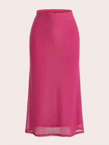 Falda negra de malla transparente con estampado de cola de pez, estrella, sol y luna - Rosa Fucsia - Ver 5