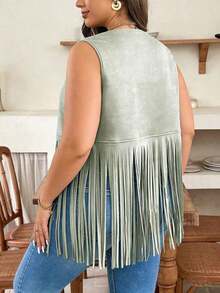 Cazadora sin mangas de unicolor para talla grande, de moda para el verano - Verde Limelight - Ver 2
