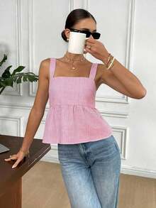 Top de tirantes con estampado floral ditsy y espalda descubierta, estilo playa/vacaciones para mujer - Rosa - Ver 3