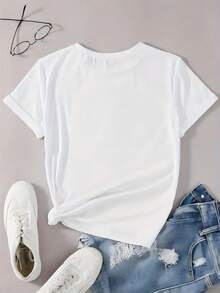 Camiseta unisex de talla grande con estampado de rosas rosas - 100% algodón, manga corta, cuello redondo, diseño floral minimalista, corte holgado, estilo casual para mujeres y hombres. - Blanco - Ver 2