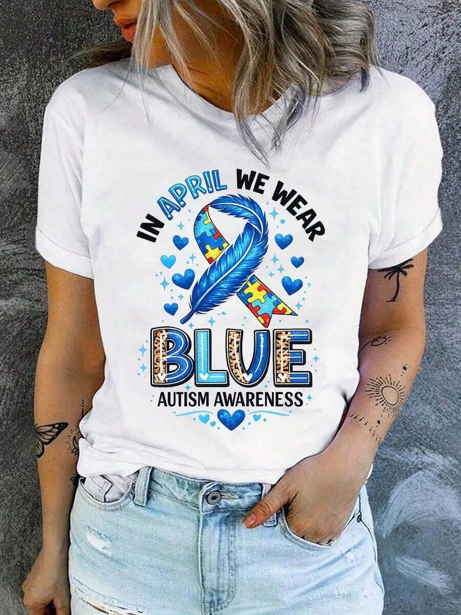 Women's Casual Graphic Tees - We Wear Printed Tees - Colorful Tees - Women's Cotton Clothing - Casual Short Sleeve T-Shirt - Women's Tops - Loose Fit Tees - Everyday Wear - Suitable For Spring, Summer, And Autumn - 白色 - 查看 1