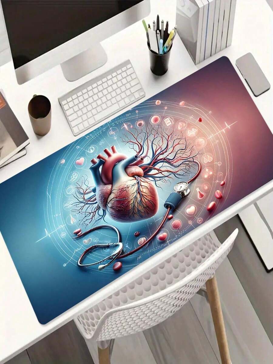 XXL 尺寸心臟醫療圖表電競滑鼠墊,解剖風格電腦滑鼠墊,微纖維光滑表面,防滑橡膠底,防水耐用,醫學生護士醫生生日禮物,適用於辦公室和書桌,加大尺寸 - 查看 1