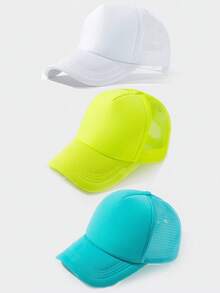 3pcs Solid Color Casual Mesh Breathable Baseball Cap For Women - Multicolor - View 16