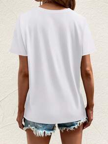 Fashionable Women's T-Shirt, Printed Round Neck T-Shirt, Casual Short-Sleeved Round Neck T-Shirt For Women - 白色的 - 查看 2