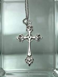Gothic Retro Necklace, Minimalist Personalized Cross Pendant Necklace - Antique Silver - View 3