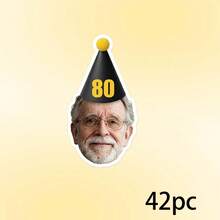 21/42/72张定制照片和文字生日贴纸，个性化脸部派对帽贴纸，派对装饰，个性化派对帽贴纸，礼品和伴手礼，定制年龄数字派对贴纸，适用于任何场合 - 彩色 - 查看 7