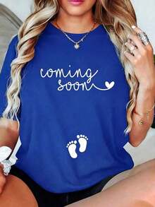 Casual 100% Cotton T-Shirt For Pregnancy Announcement - Pregnant Mom T-Shirt To Announce Your Pregnancy - Comfortable Cotton Print Women's Clothing - 綠色 - 查看 2
