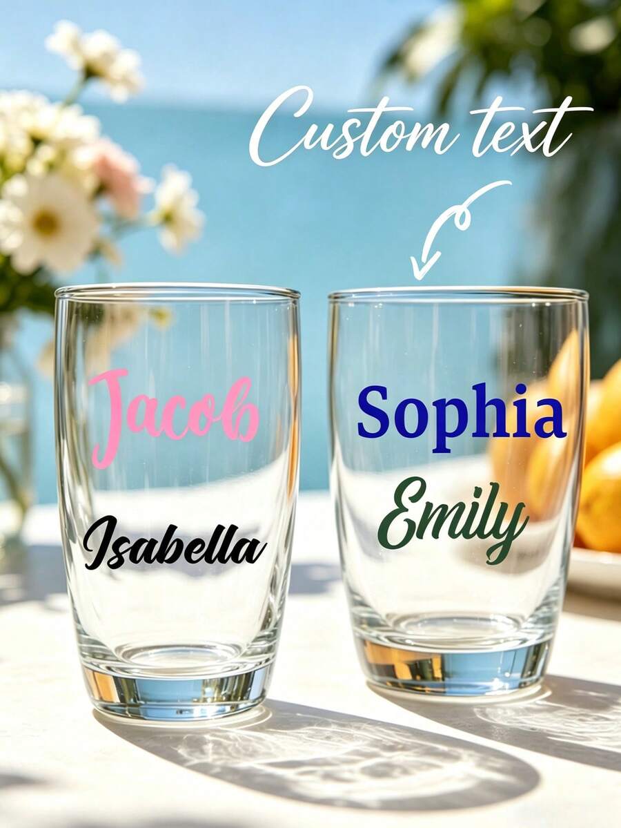 Pegatinas de Cristal Transparente Personalizadas con Nombre, Pegatinas de Transferencia Impermeables con Texto Personalizable, Diseño Removible sin Residuos, Adecuadas para Vasos de Vidrio, Cajas de Regalo, Tazas, Botellas, Aplicables para Bodas, Temporada de Graduación y Decoración Diaria - Multicolor - Ver 1
