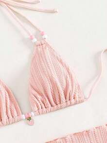 Swim Mod Bañador bikini triángulo halter con falda de playa - Rosa - Ver 4