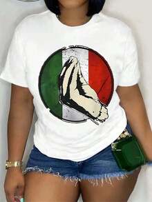 Camiseta de fútbol mexicano y con estampados para mujer - Blusa casual blanca de manga corta con diseño de bandera y espíritu de equipo, ropa urbana transpirable de cuello redondo para aficionados al deporte, camiseta de fútbol de México, ropa para aficionados al deporte, playeras de mujer. - Blanco - Ver 6